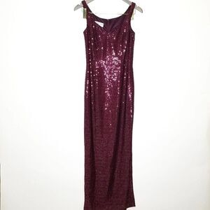 Jessica McClintock Sequin Maxi Dress Burgundy 5/6